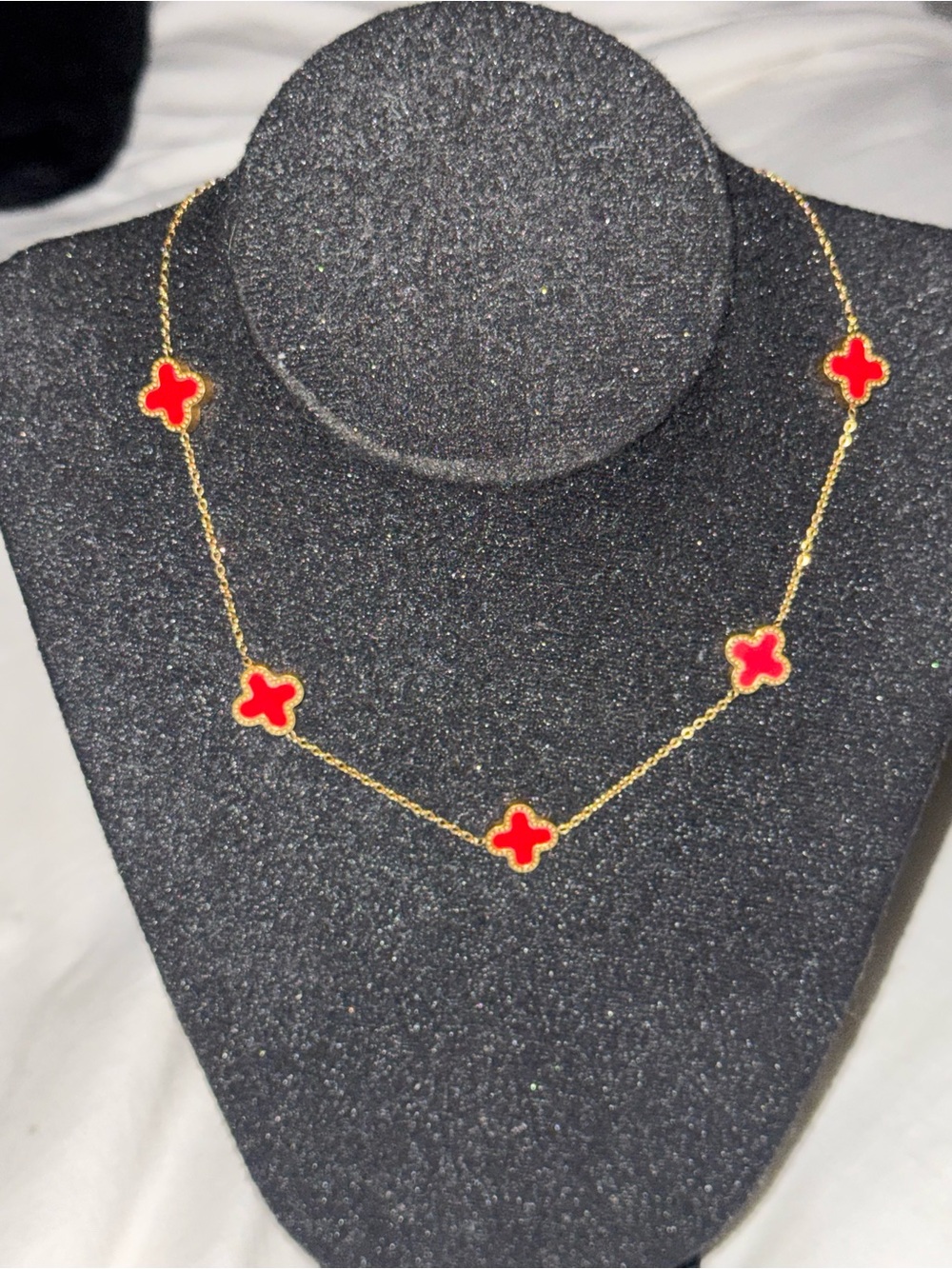 Gold Chain Necklace with Red Clover Motifs